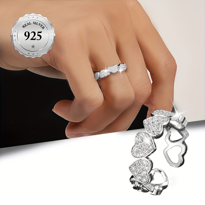 Women's Open Ring Surprise Gift Solid Cubic Zirconia S925 Silver